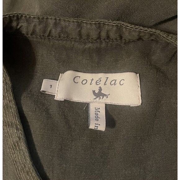 Cotelac Women's 1 Army Green Linen Blend Tie Snap Straight Leg Jumpsuit EUC - Picture 3 of 4